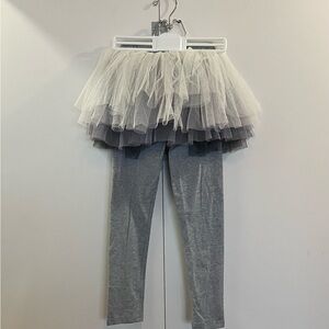 NWT Hao Ling Fan Tulle Skirted Kids Leggings in Gray and White